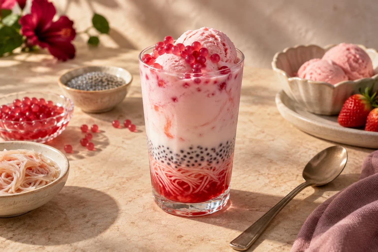 Hibiscus Vermicelli Float — the long-spoon one