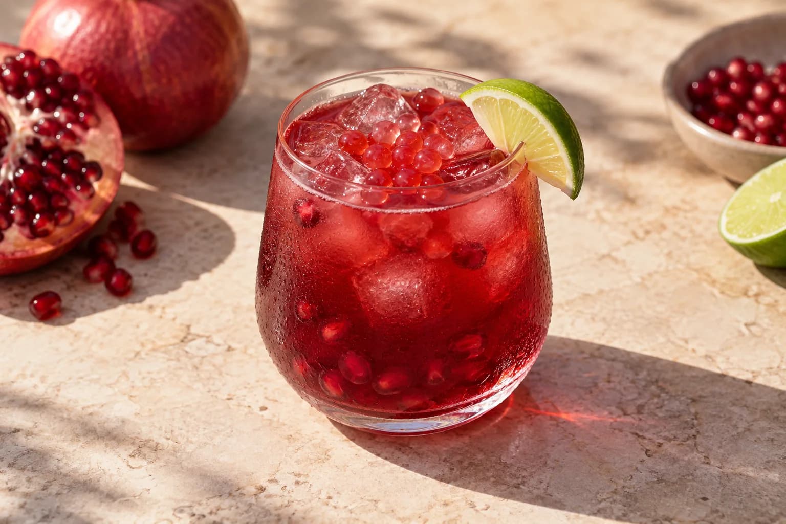 Pomegranate Juice, Hibiscus Pearls — the deep red one
